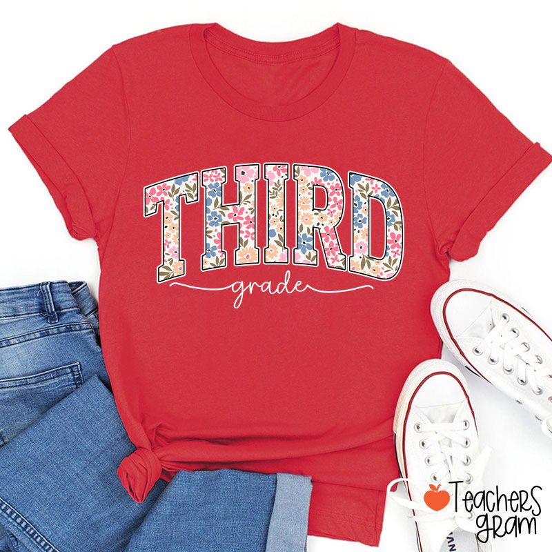 Personalized Grade Flowers Fonts Back To School Teacher T-Shirt