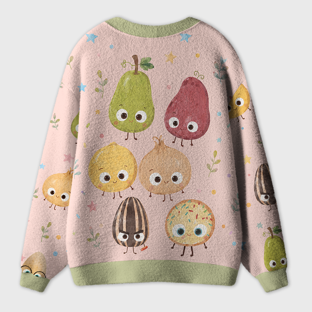 Personalized Name Happy Fruits Teacher Ugly Cardigan Sweaters