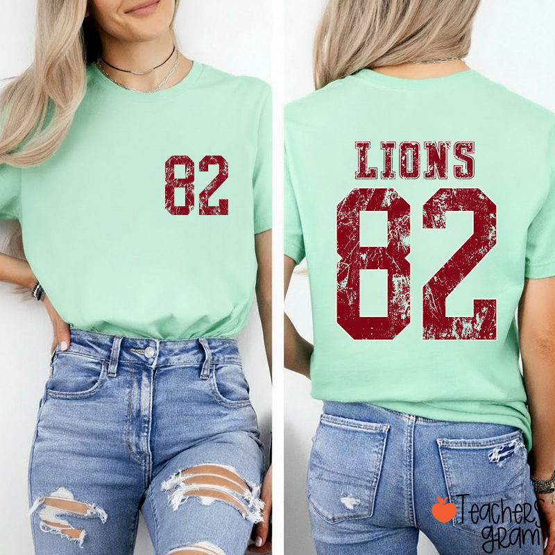 Personalized Mascot Number Faded Texture Sport Graphic Teacher Two Sided T‑Shirt