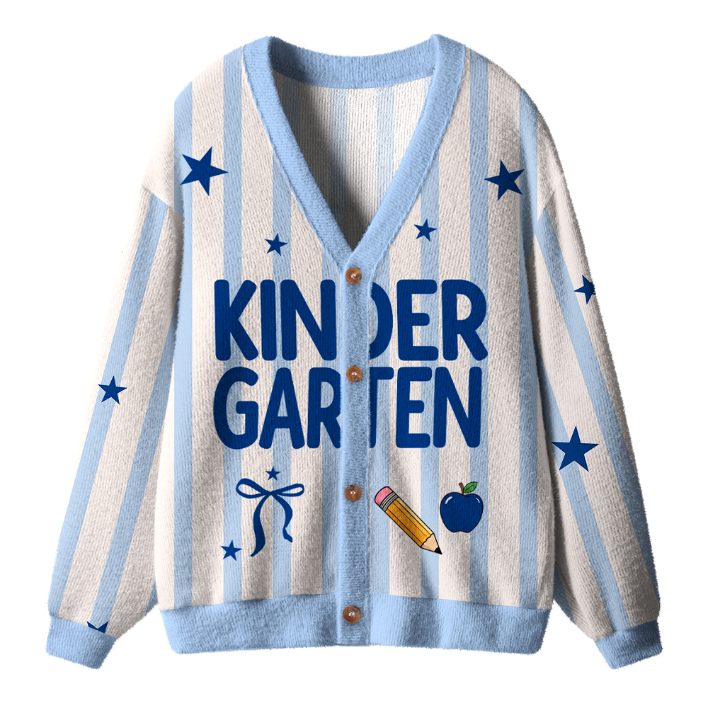 Personalized Name And Grade Preppy Stripes Pencil Apple Teacher Ugly Cardigan Sweaters
