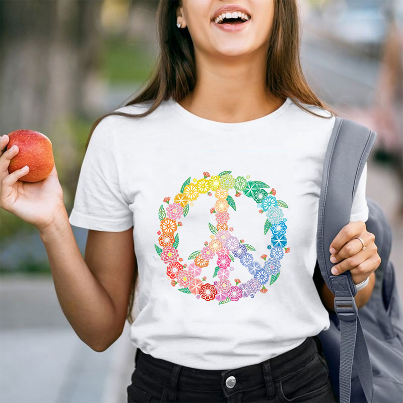 Peace Love Flower Teacher T-Shirt