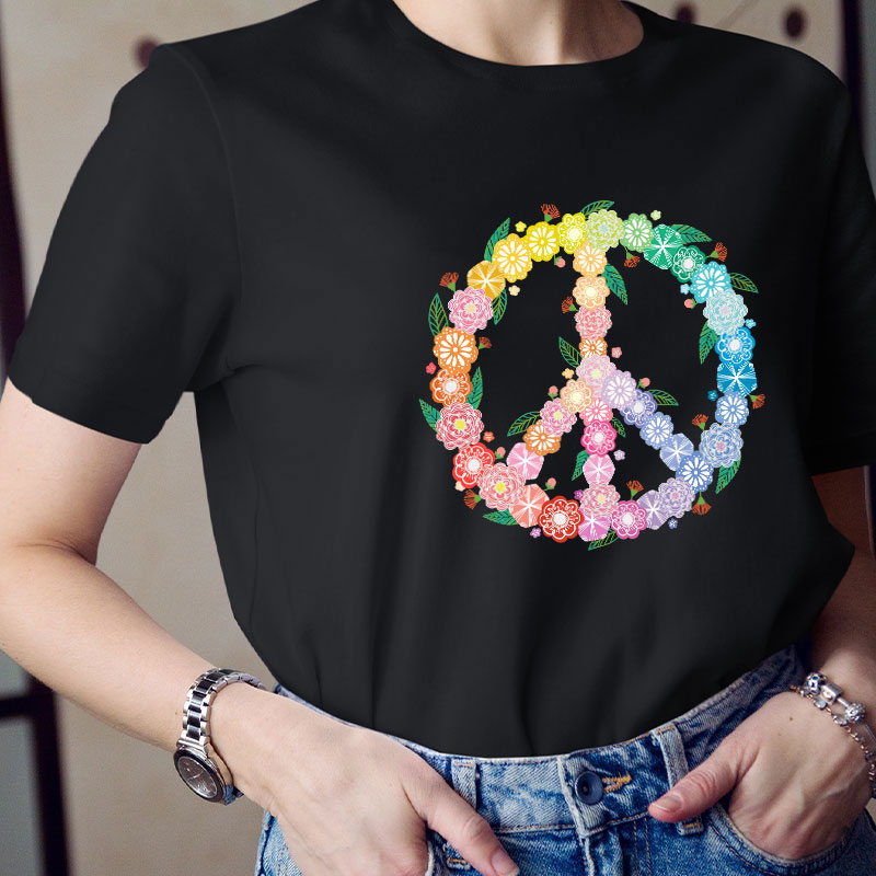 Peace Love Flower Teacher T-Shirt