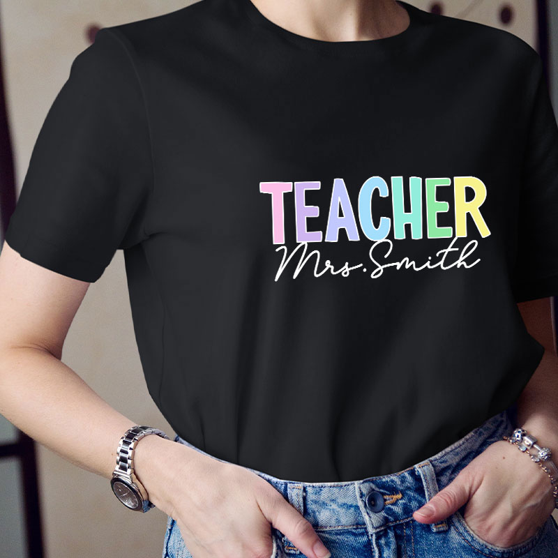 Personalized Name Gradient Color Teacher T-Shirt