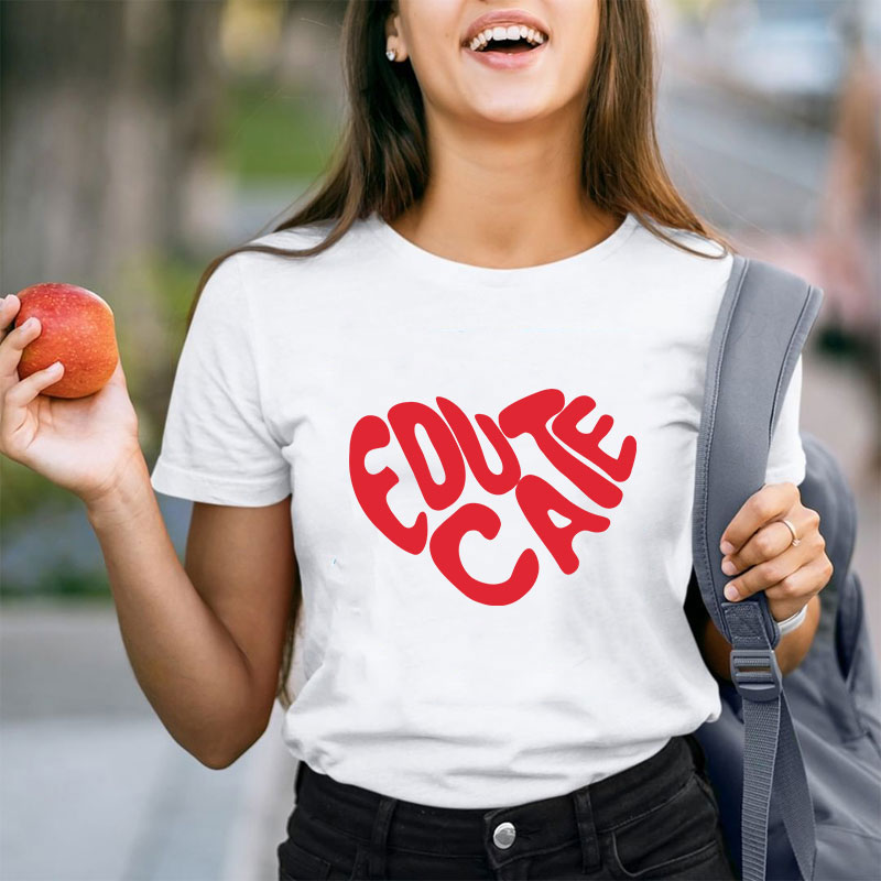 Educate Red Heart Teacher T-Shirt