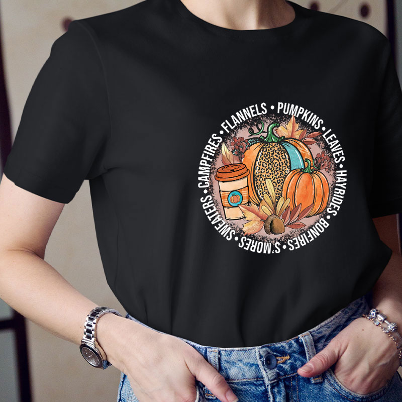 Pumpkin Leaves Hayrides Teacher T-Shirt