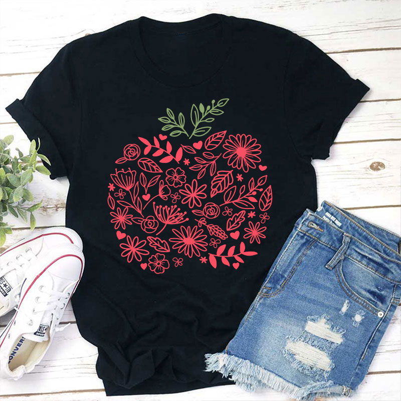 Teacher Apple Flower Teacher T-Shirt