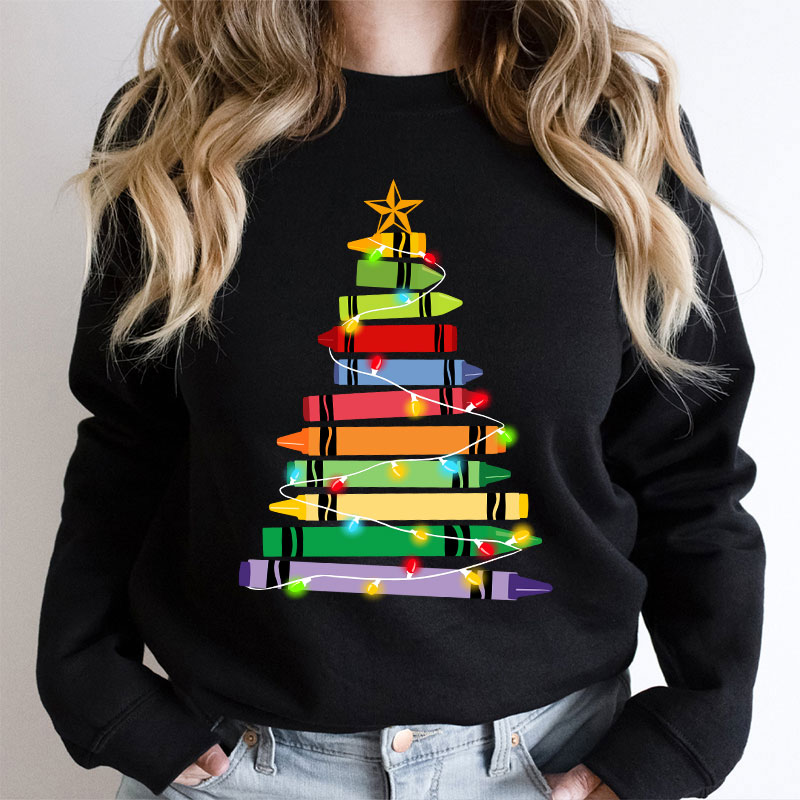 Crayons Tree Colored Ligths Teacher Sweatshirt