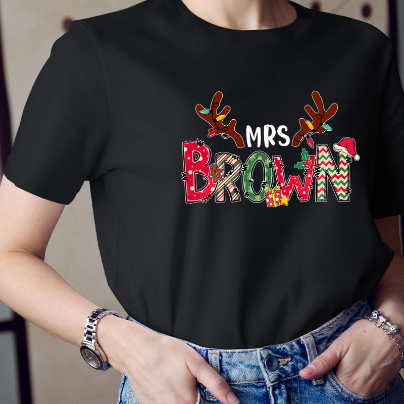 Personalized Santa's Favorite Christmas Teacher T-Shirt