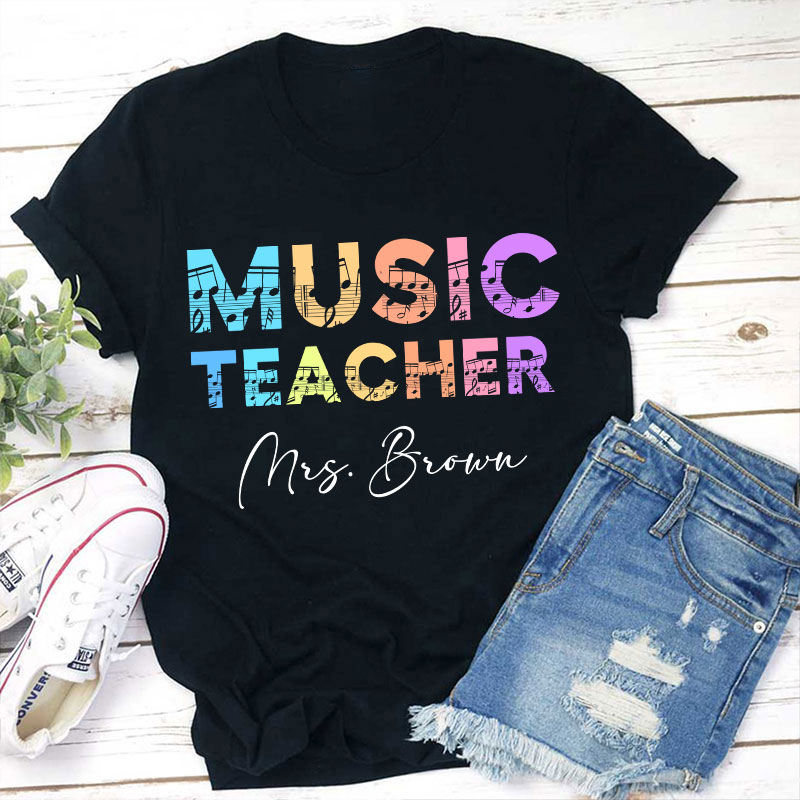 Personalized Name Colorful Music Teacher T-Shirt