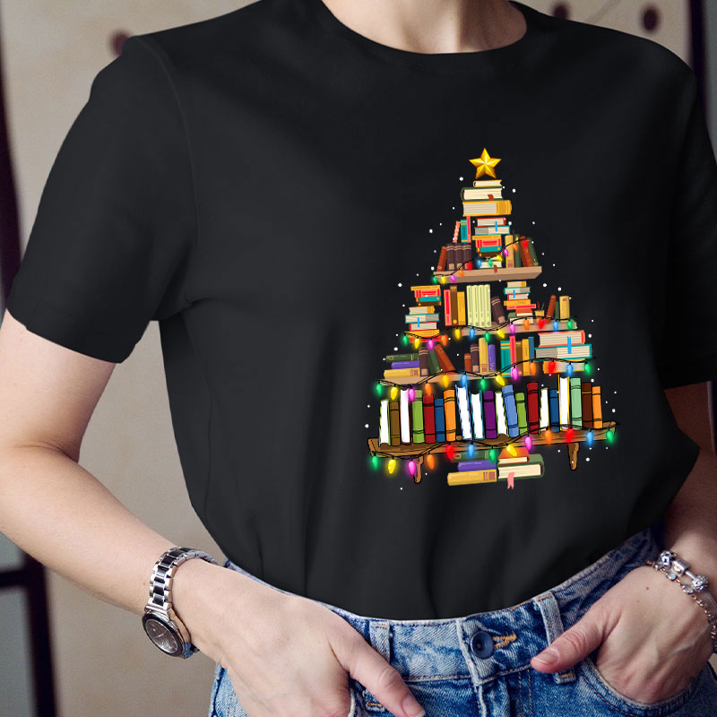 Book Christmas Tree Teacher T-Shirt