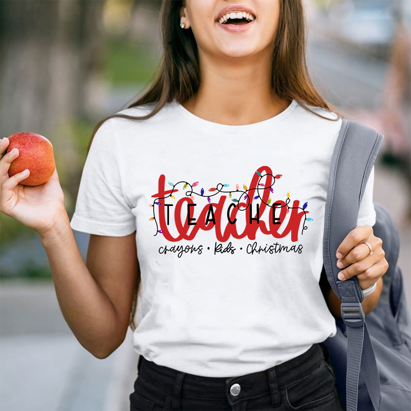 Crayons Kids Christmas Teacher T-Shirt