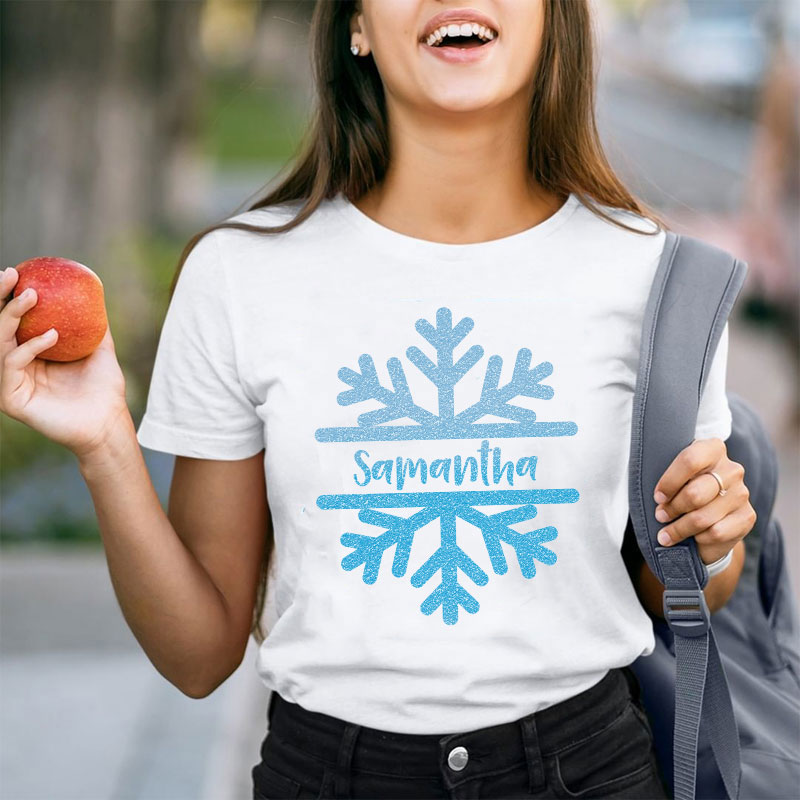 Personalized Name Christmas Snowflake Teacher T-Shirt