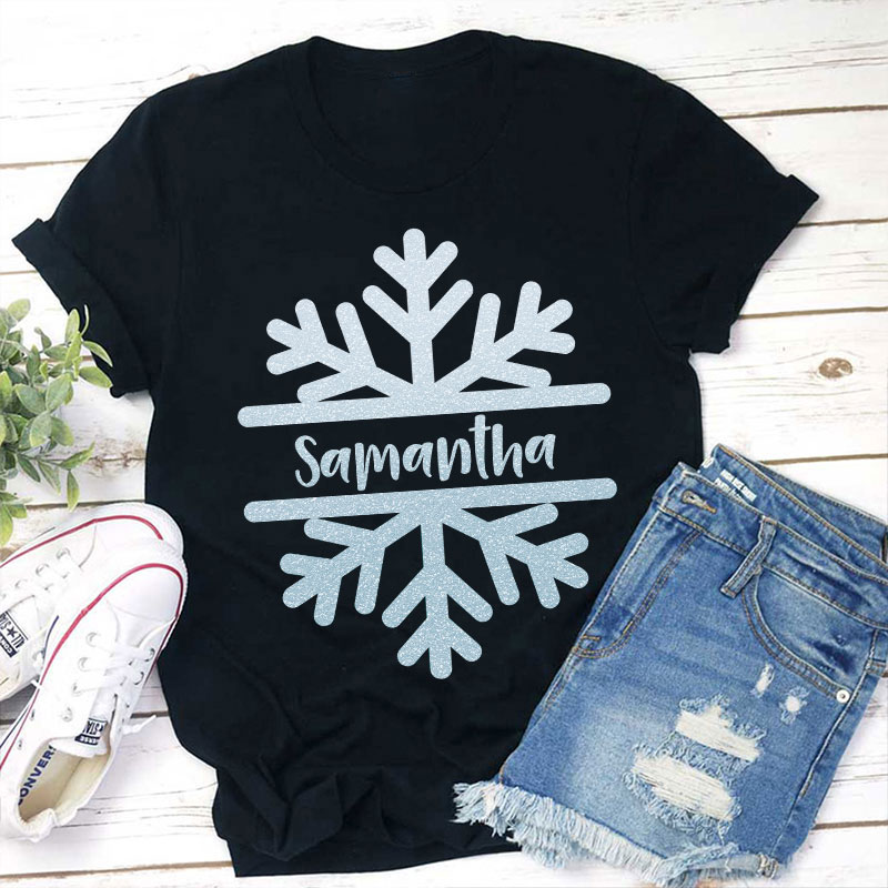 Personalized Name Christmas Snowflake Teacher T-Shirt