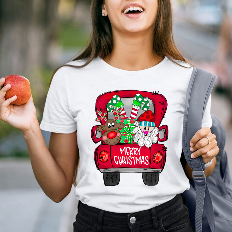 Merry Christmas Truck Teacher T-Shirt
