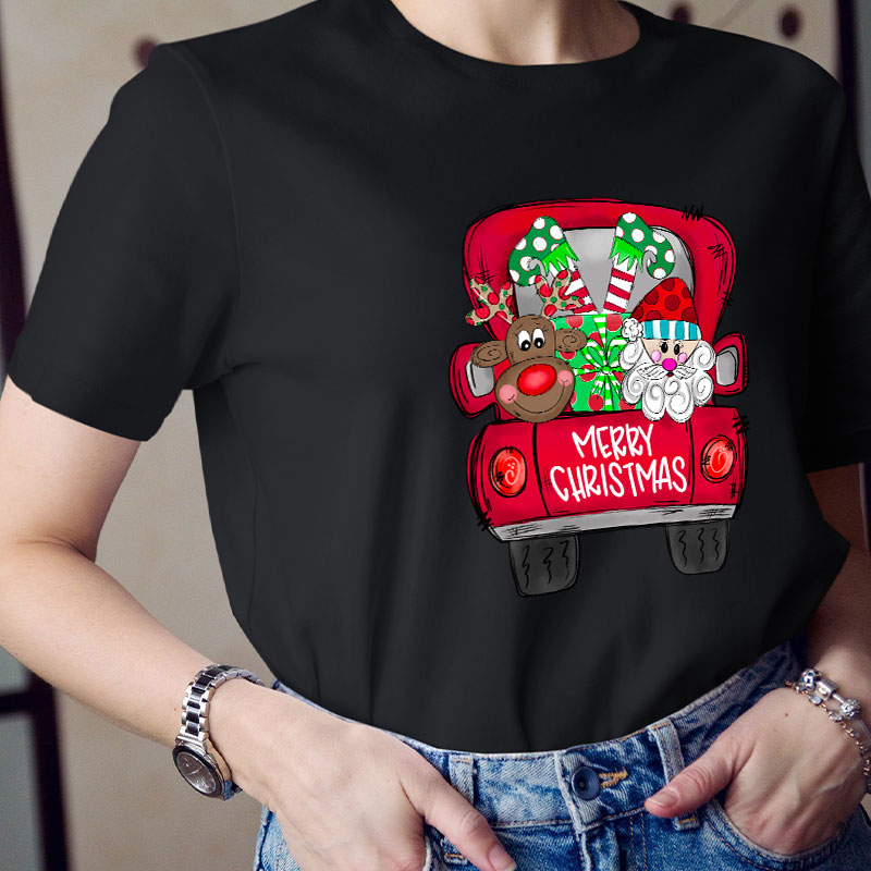 Merry Christmas Truck Teacher T-Shirt