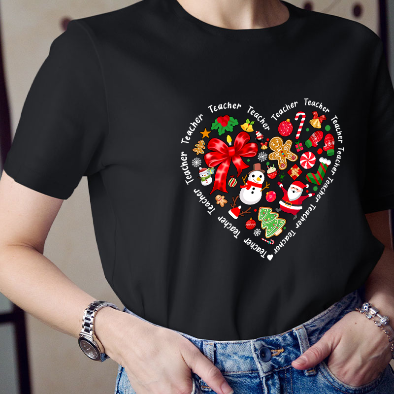 Merry Christmas Heart Teacher T-Shirt