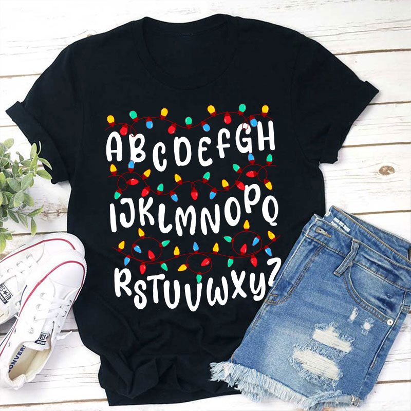 Colorful Christmas Light Alphabet Teacher T-Shirt