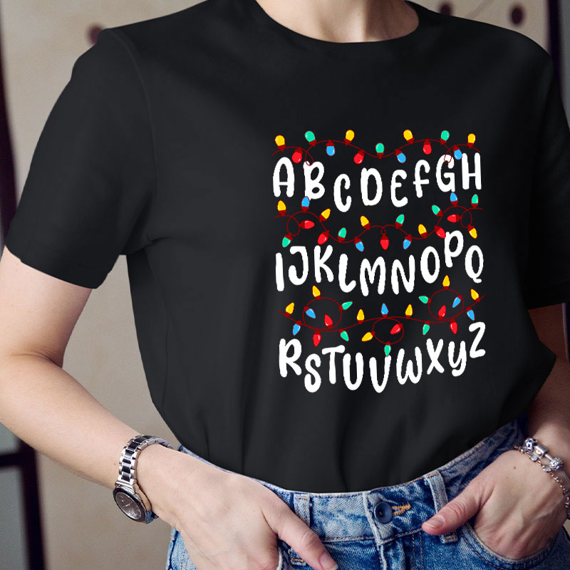 Colorful Christmas Light Alphabet Teacher T-Shirt