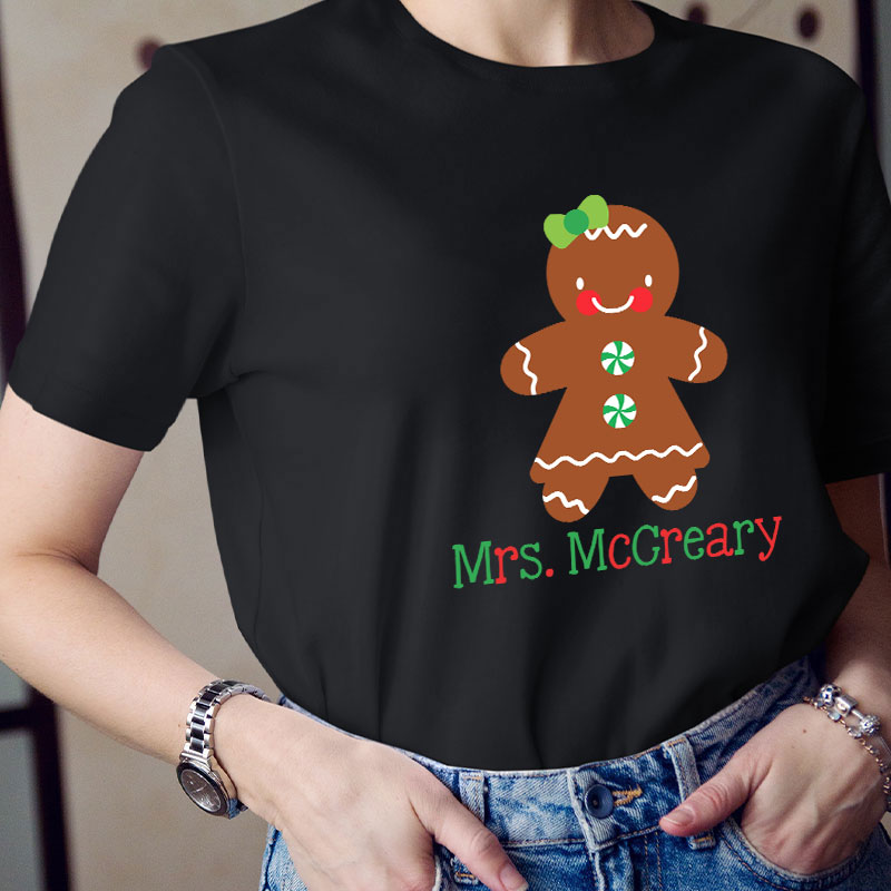 Personalized Name Cute Christmas Gingerbread Teacher T-Shirt