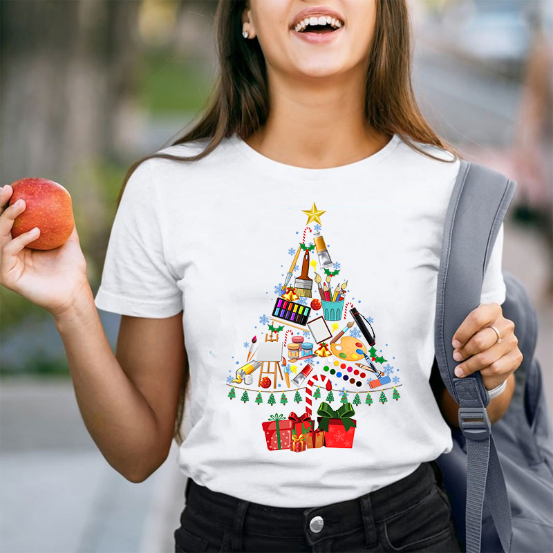 Draw A Christmas Tree Teacher T-Shirt