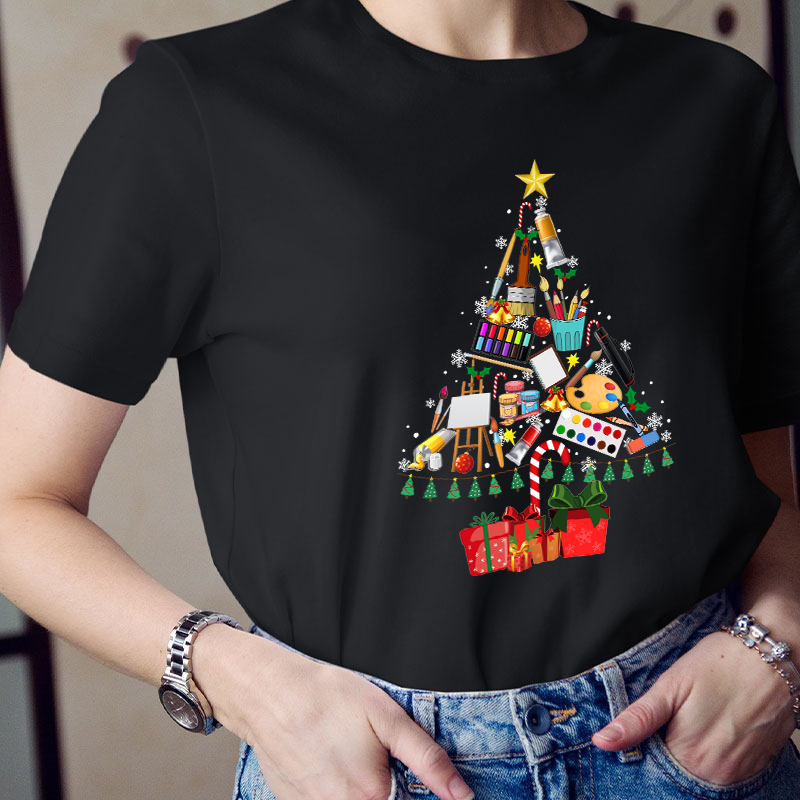 Draw A Christmas Tree Teacher T-Shirt