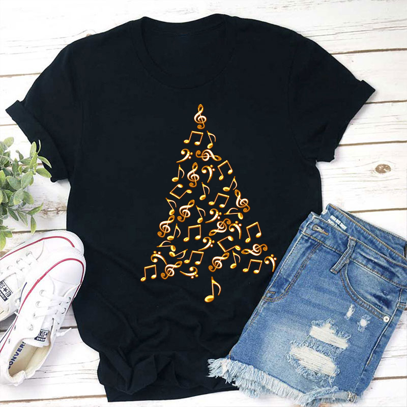 Music Gold Notes Tree Christmas Teacher T-Shirt