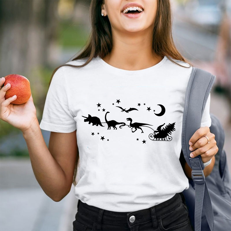 Christmas Dinosaur Sleigh Ride Teacher T-Shirt