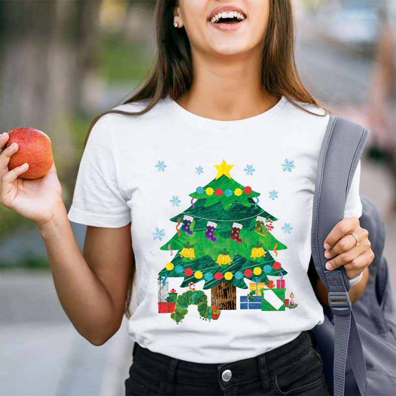 Caterpillar Under The Christmas Tree Teacher T-Shirt