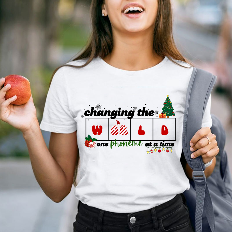 Changing The World One Phoneme At A Time Christmas Teacher T-Shirt