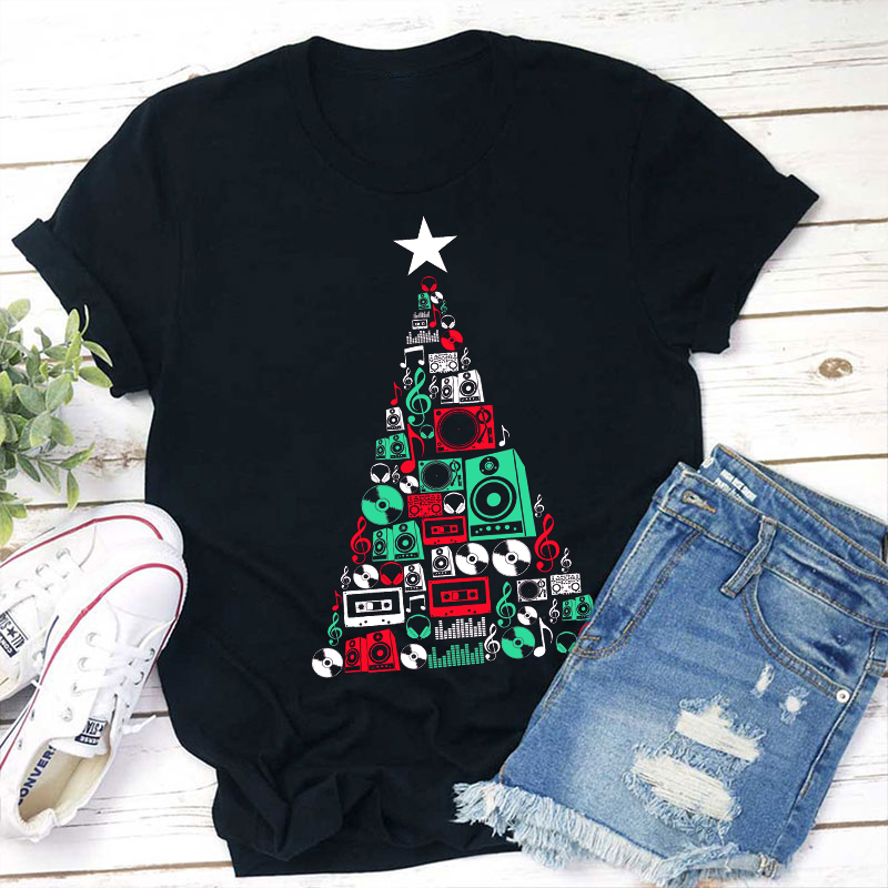 Music CD Tree Christmas Teacher T-Shirt