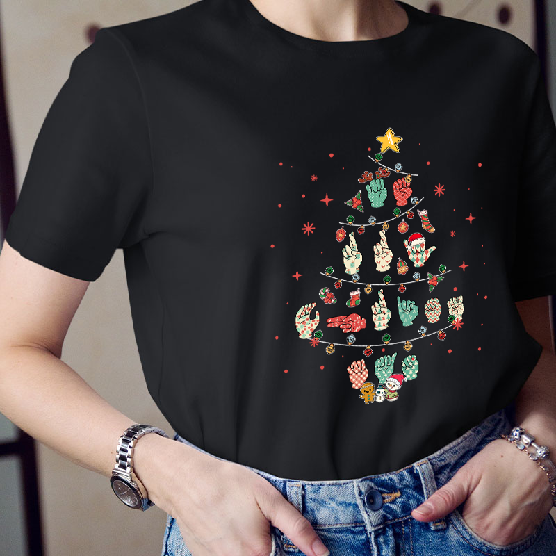 Gesture Christmas Tree Teacher T-Shirt