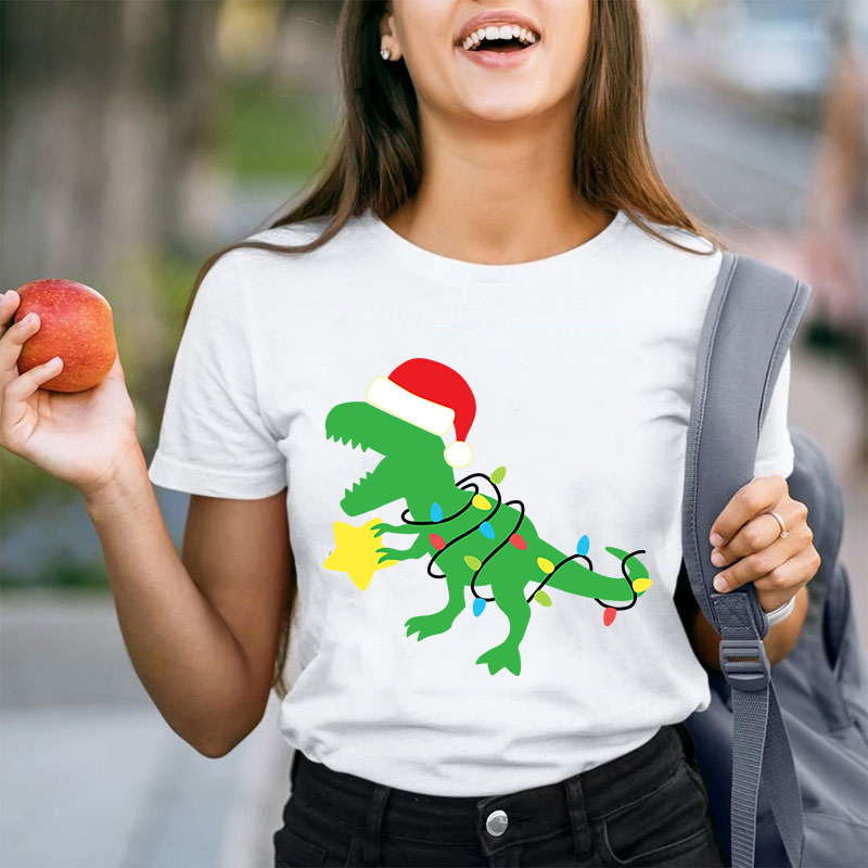 Little Dinosaurs Surrounded By Lanterns Teacher T-Shirt