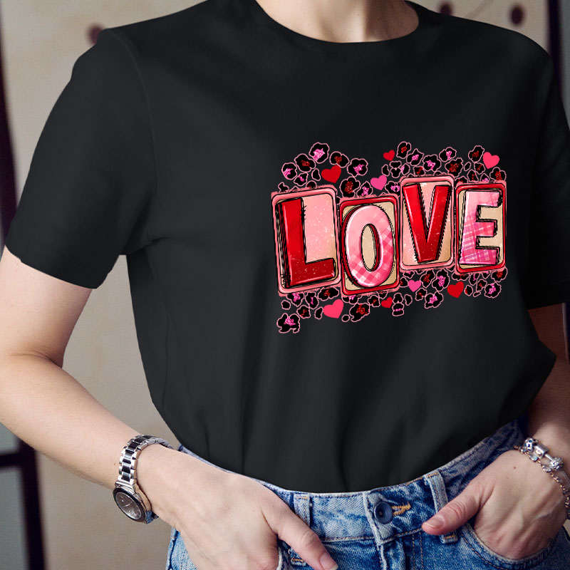 Pink Leopard Love Teacher T-Shirt