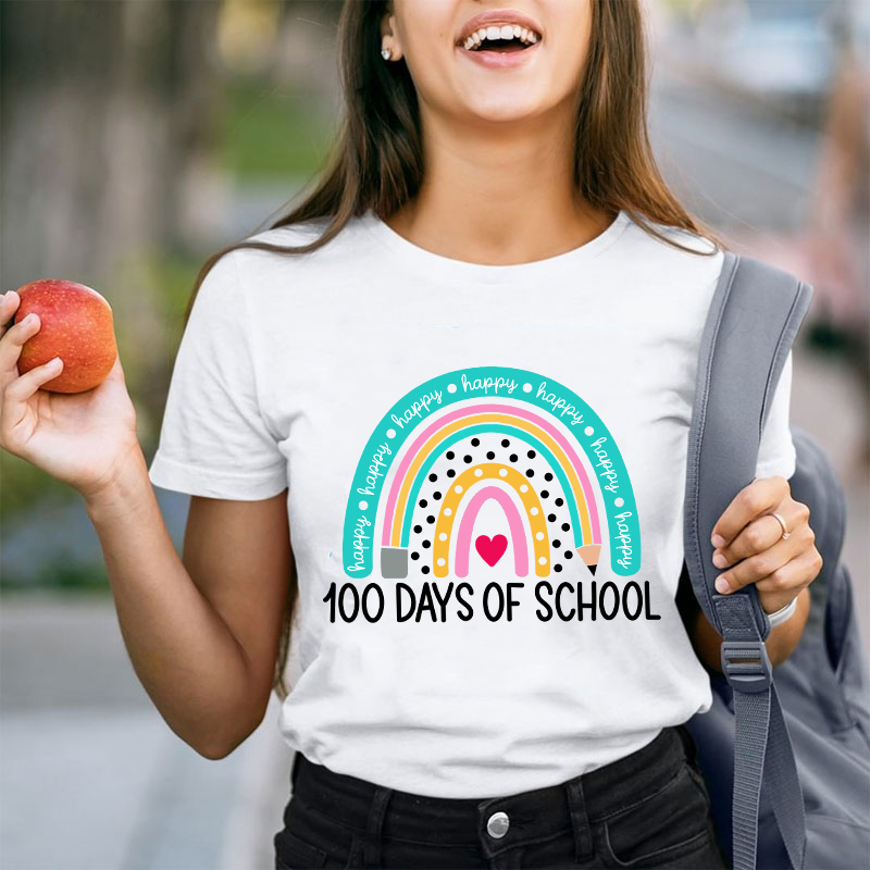 Happy 100 Days Of School Rainbow Teacher T-Shirt