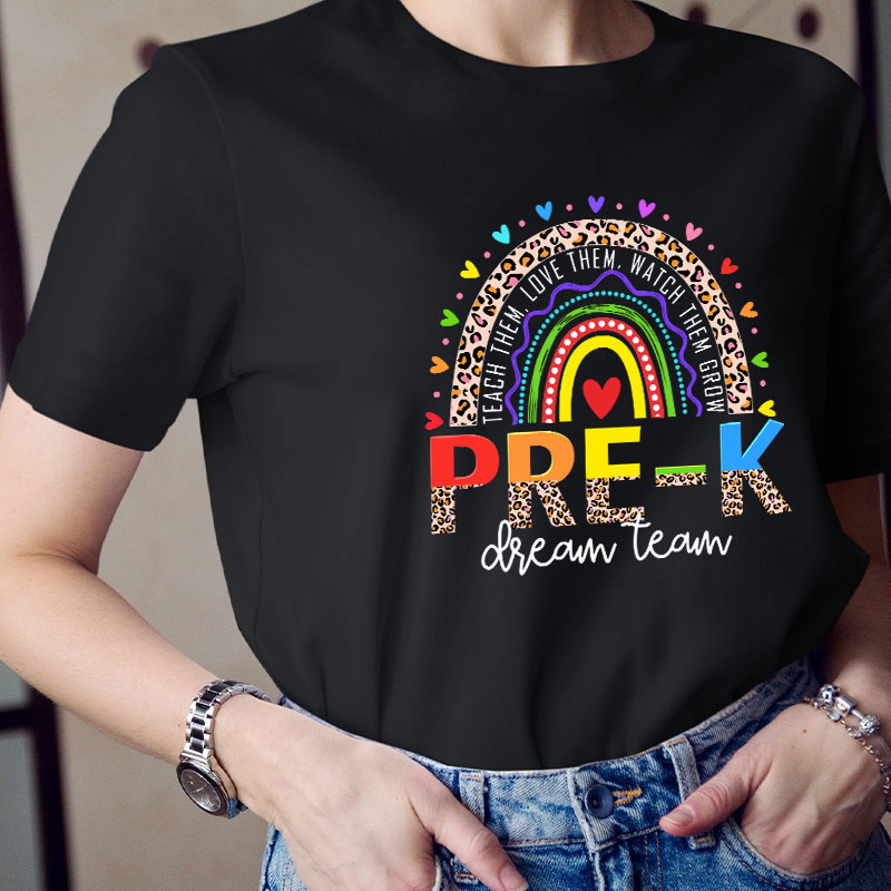 Personalized Grade Leopard Rainbow Teacher T-Shirt