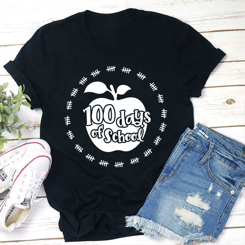 100 Days Of School Apple Teacher T-Shirt