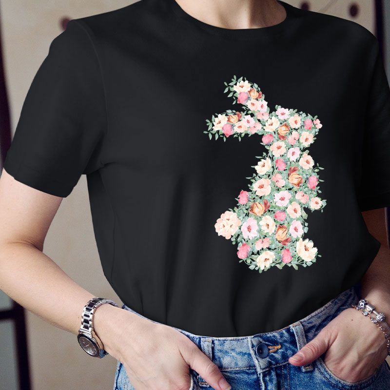 Floral Bunny Teacher T-Shirt