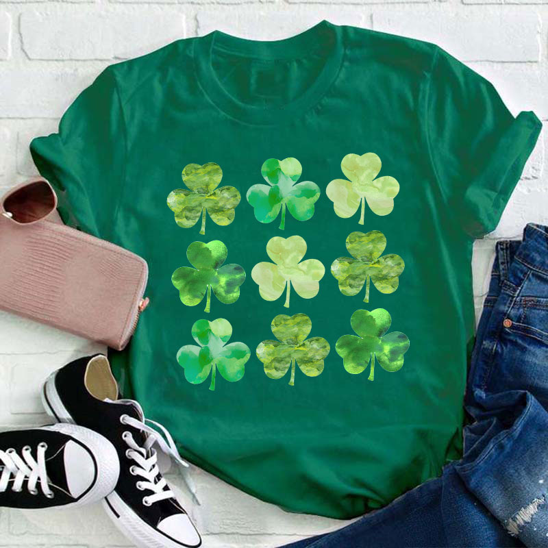Watercolor Clover Teacher T-Shirt