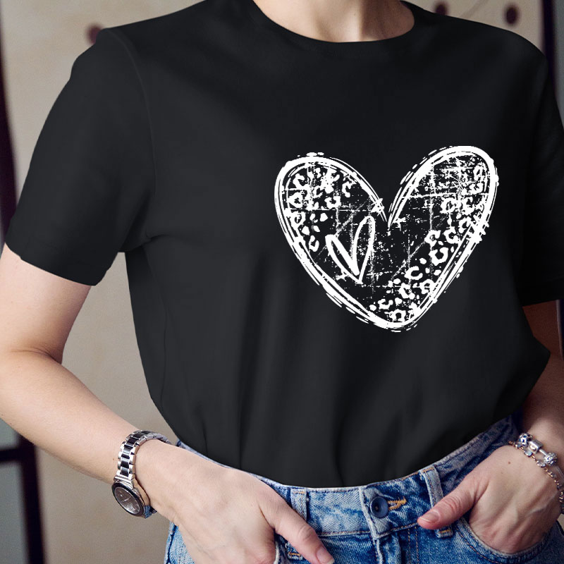 Leopard Love Heart Teacher T-Shirt