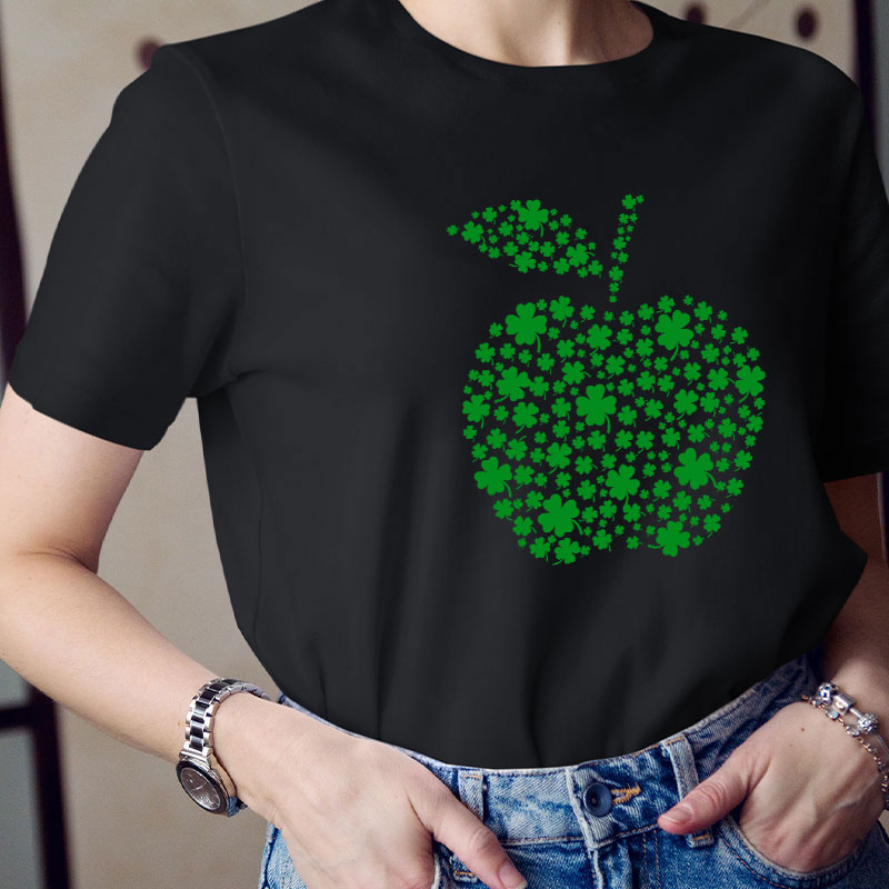 St Patrick Shamrock Apple Teacher T-Shirt