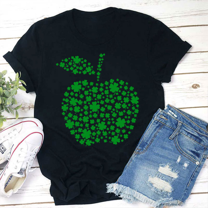 St Patrick Shamrock Apple Teacher T-Shirt