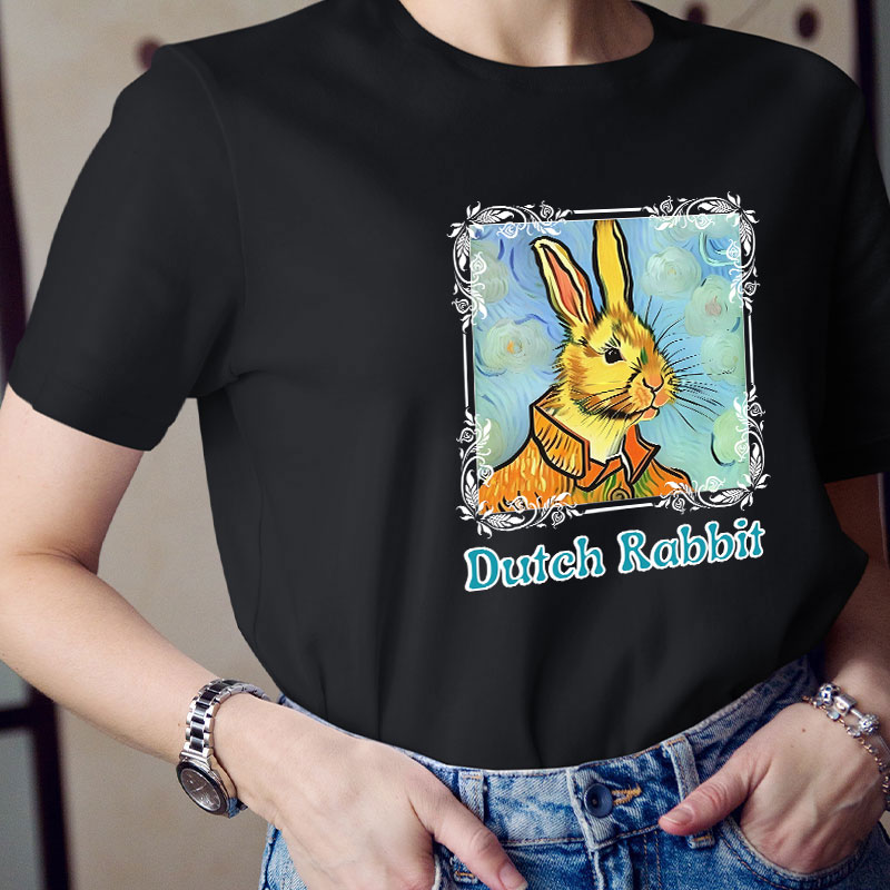 Easter Bunny Portrait In Oil Painting Style Teacher T-Shirt