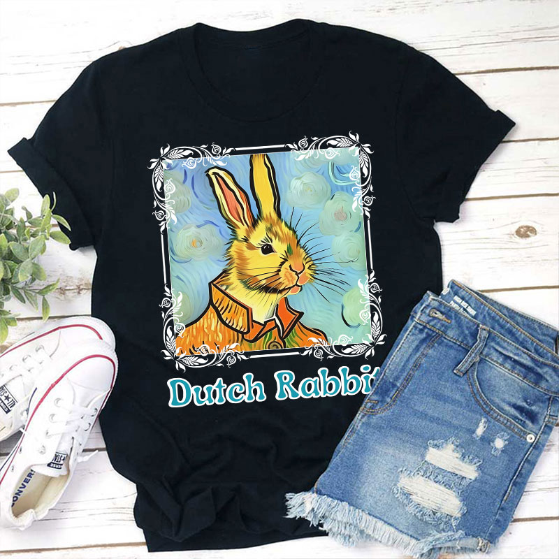 Easter Bunny Portrait In Oil Painting Style Teacher T-Shirt