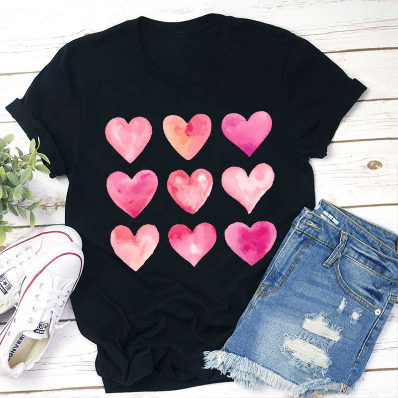 Nine Pink Hearts Teacher T-Shirt
