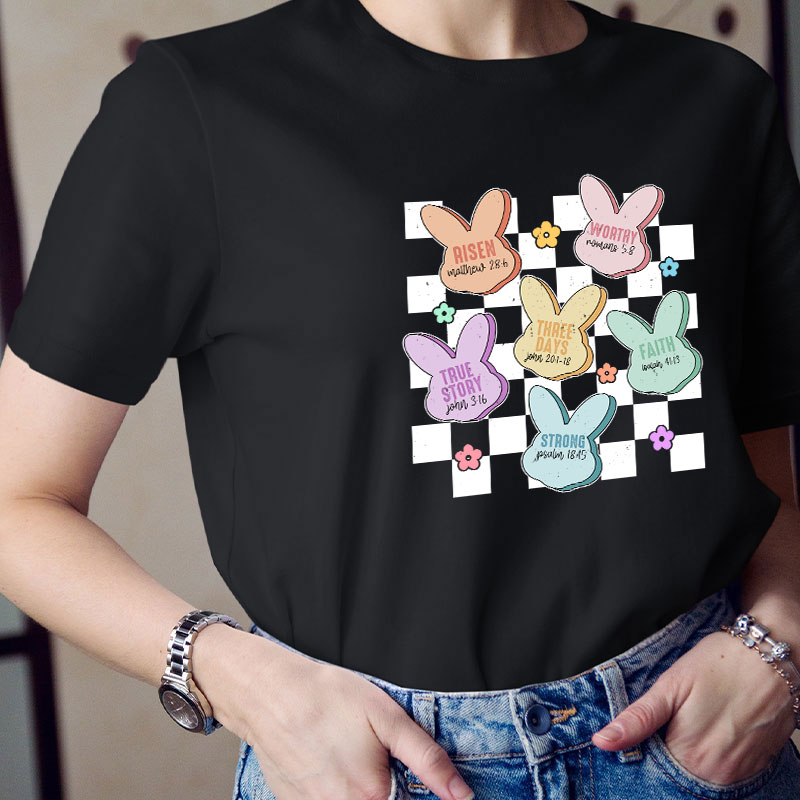 Bunny Bible Verses Checkered Teacher T-Shirt