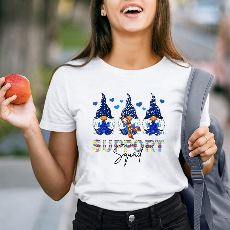 Support Squad Gnome Autism Awareness Teacher T-Shirt