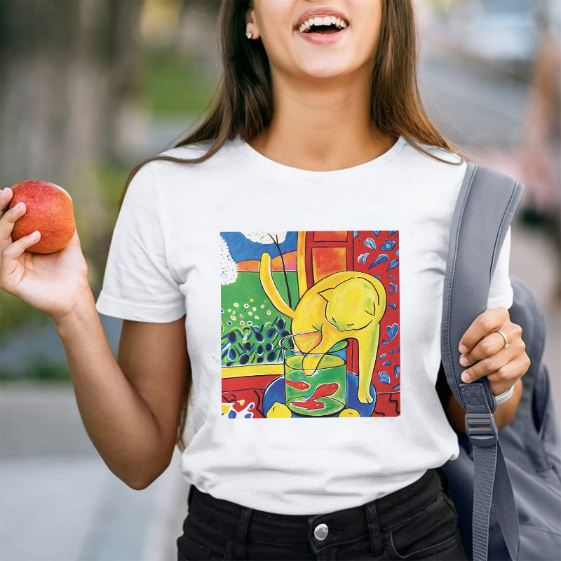 Cat With Red Fish Teacher T-Shirt