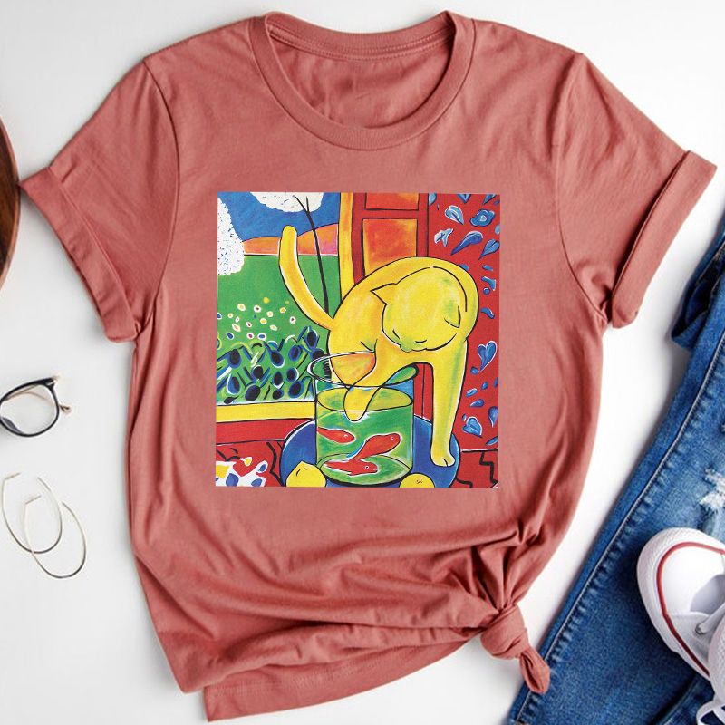Cat With Red Fish Teacher T-Shirt