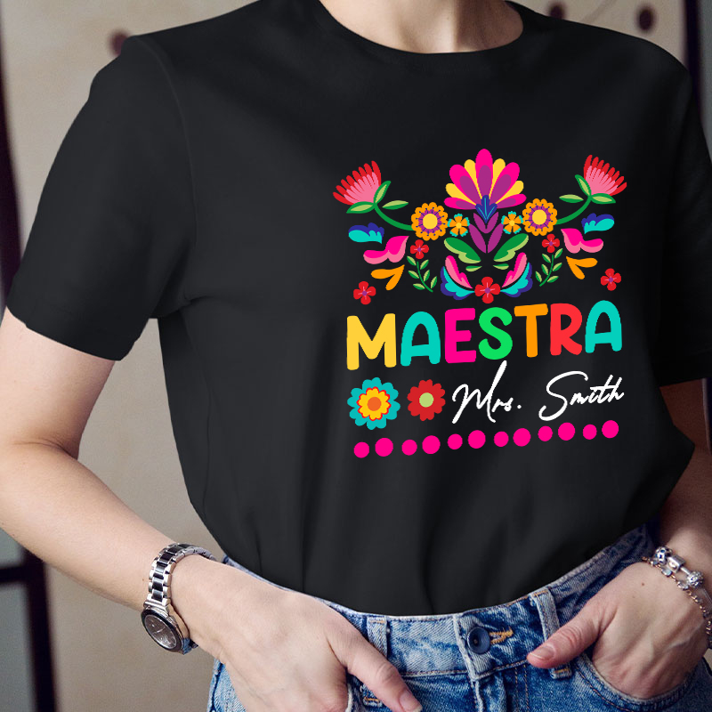 Personalized Floral Maestra Spanish Teacher T-Shirt