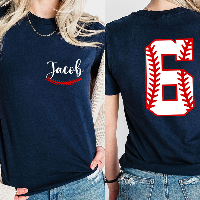 Personalized Baseball Stitch Teacher Two Sided T-Shirt